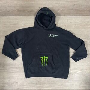 Vintage Y2K Monster Energy Hoodie Mens Large Black Graphic Distressed Pullover